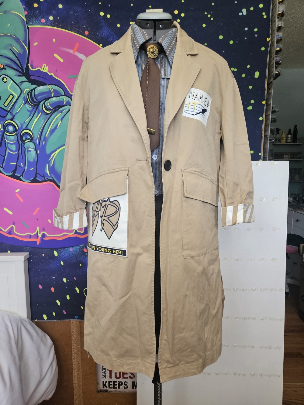 Beige Unisex Trench Coat with Patch Detail